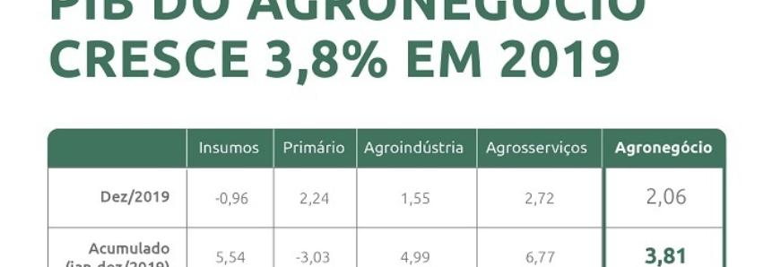 PIB do agronegócio cresce 3,81% em 2019