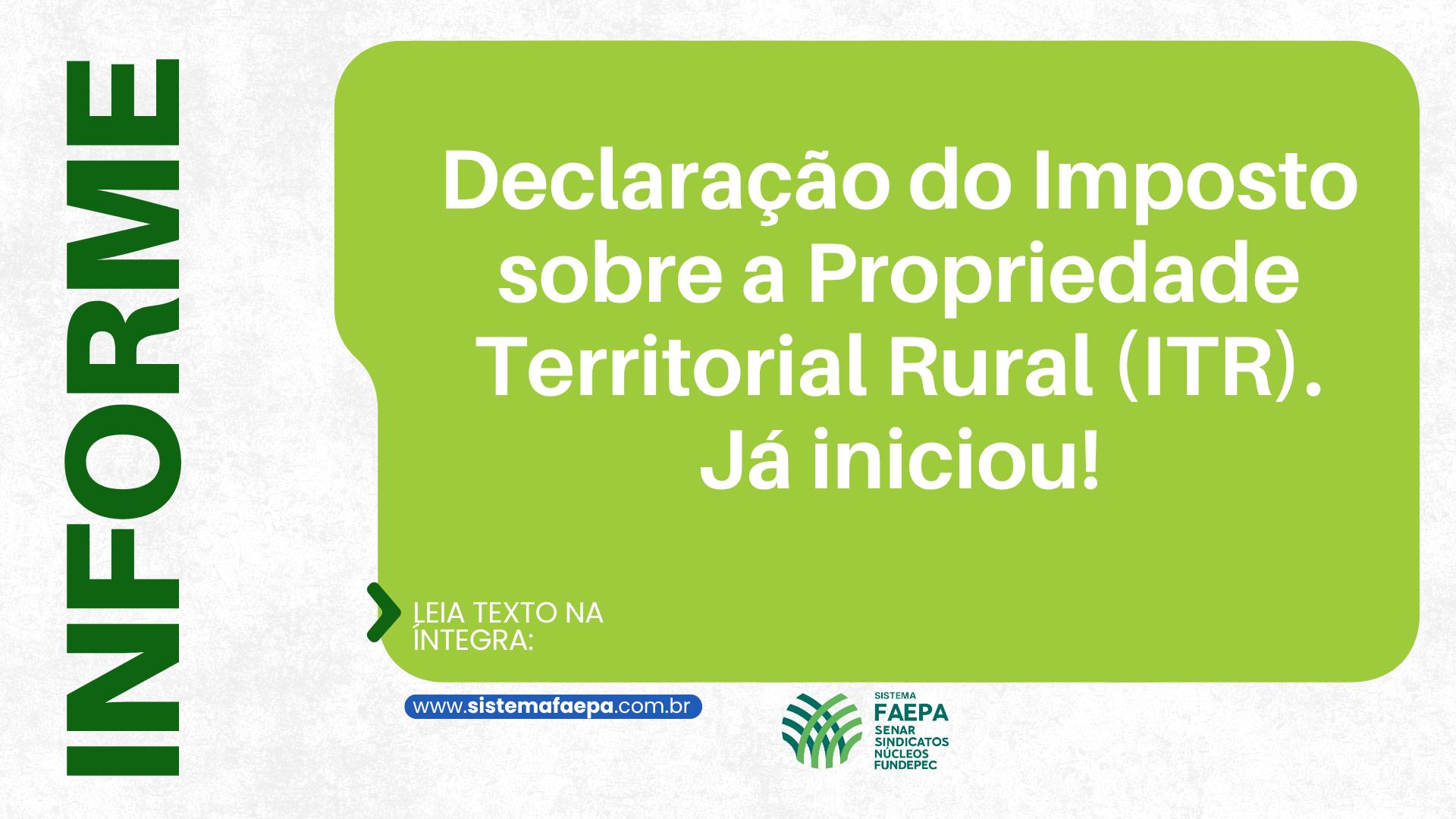 Produtor Rural já pode realizar declaração do Imposto sobre a Propriedade Territorial Rural( ITR). Até 30 de setembro