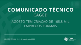 Agosto tem criação de 165,8 mil empregos formais