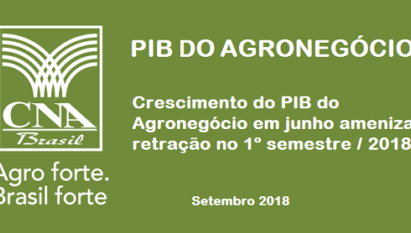 CRESCIMENTO DO PIB DO AGRONEGÓCIO EM JUNHO AMENIZA RETRAÇÃO NO 1º SEMESTRE / 2018