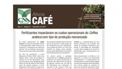 ATIVOS CAFÉ: FERTILIZANTES IMPACTARAM OS CUSTOS OPERACIONAIS DO COFFEA ARABICA COM TIPO DE PRODUÇÃO MECANIZADO - EDIÇÃO 31 - DEZEMBRO 2017