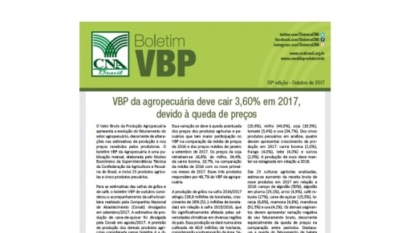 BOLETIM VBP: VBP DA AGROPECUÁRIA DEVE CAIR 3,60% EM 2017, DEVIDO À QUEDA DE PREÇOS / OUTUBRO 2017