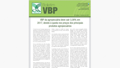 BOLETIM: VBP DA AGROPECUÁRIA DEVE CAIR 3,08% EM 2017, DEVIDO À QUEDA NOS PREÇOS DOS PRINCIPAIS PRODUTOS AGROPECUÁRIOS