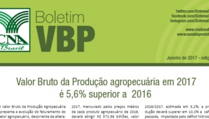 BOLETIM VBP: VALOR BRUTO DA PRODUÇÃO AGROPECUÁRIA EM 2017 É 5,6% SUPERIOR A 2016 / JANEIRO 2017