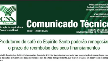 COMUNICADO TÉCNICO: COMISSÃO NACIONAL DO CAFÉ E COMISSÃO NACIONAL DE POLÍTICA AGRÍCOLA / SETEMBRO 2016
