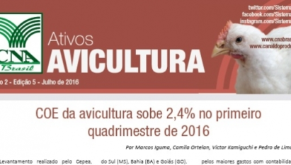 ATIVOS AVICULTURA: COE DA AVICULTURA SOBE 2,4% NO PRIMEIRO QUADRIMESTRE DE 2016 / JULHO 2016