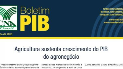 BOLETIM PIB: AGRICULTURA SUSTENTA CRESCIMENTO DO PIB DO AGRONEGÓCIO / JULHO 2016