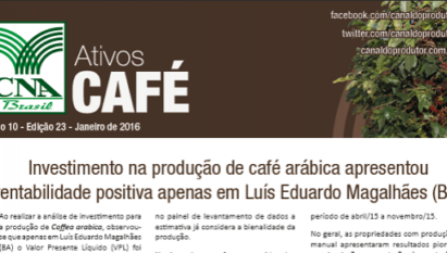 ATIVOS CAFÉ: INVESTIMENTO NA PRODUÇÃO DE CAFÉ ARÁBICA APRESENTOU RENTABILIDADE POSITIVA APENAS EM LUÍS EDUARDO MAGALHÃES (BA) / JANEIRO 2016